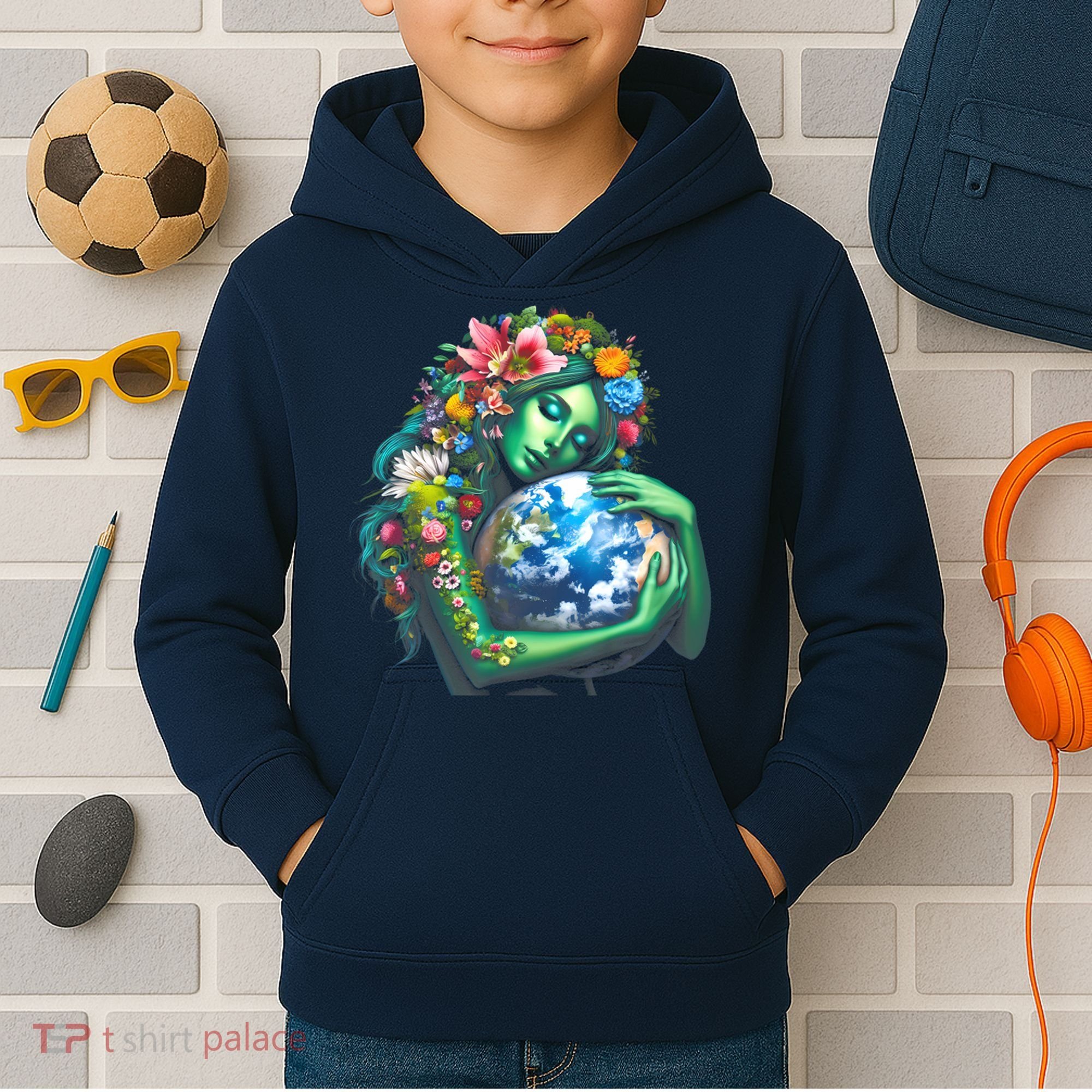 Green Mother Earth Day Kids Hoodie