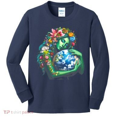 Green Mother Earth Day Kids Long Sleeve Shirt