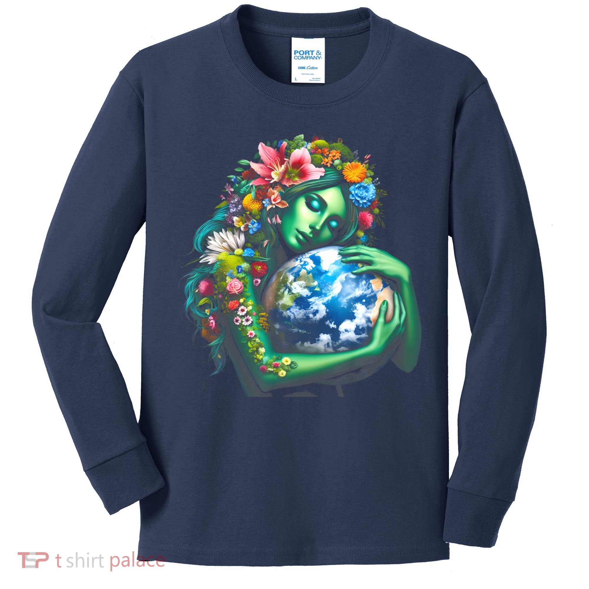 Green Mother Earth Day Kids Long Sleeve Shirt