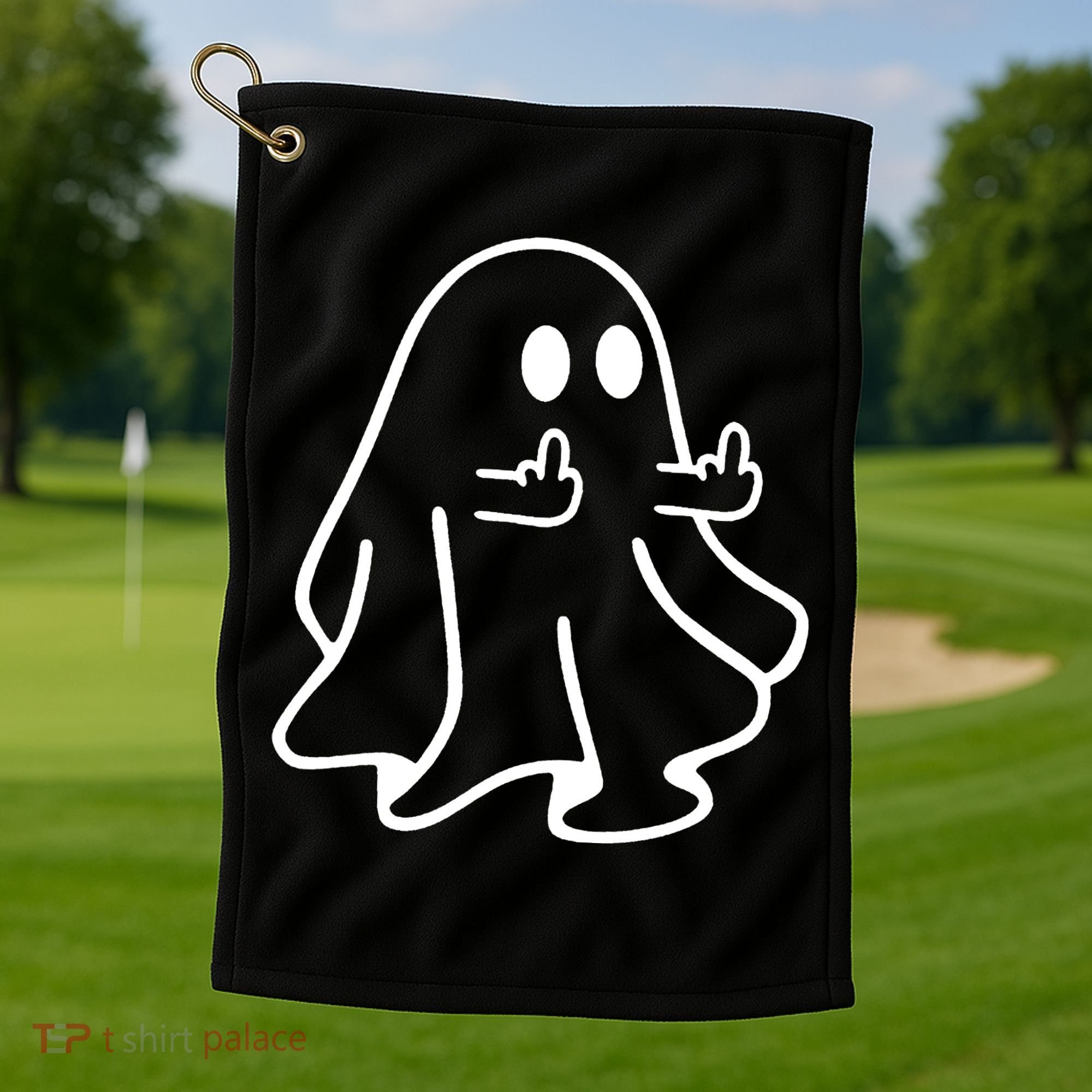 Ghost Middle Finger Funny Ghost Halloween Golf Towel