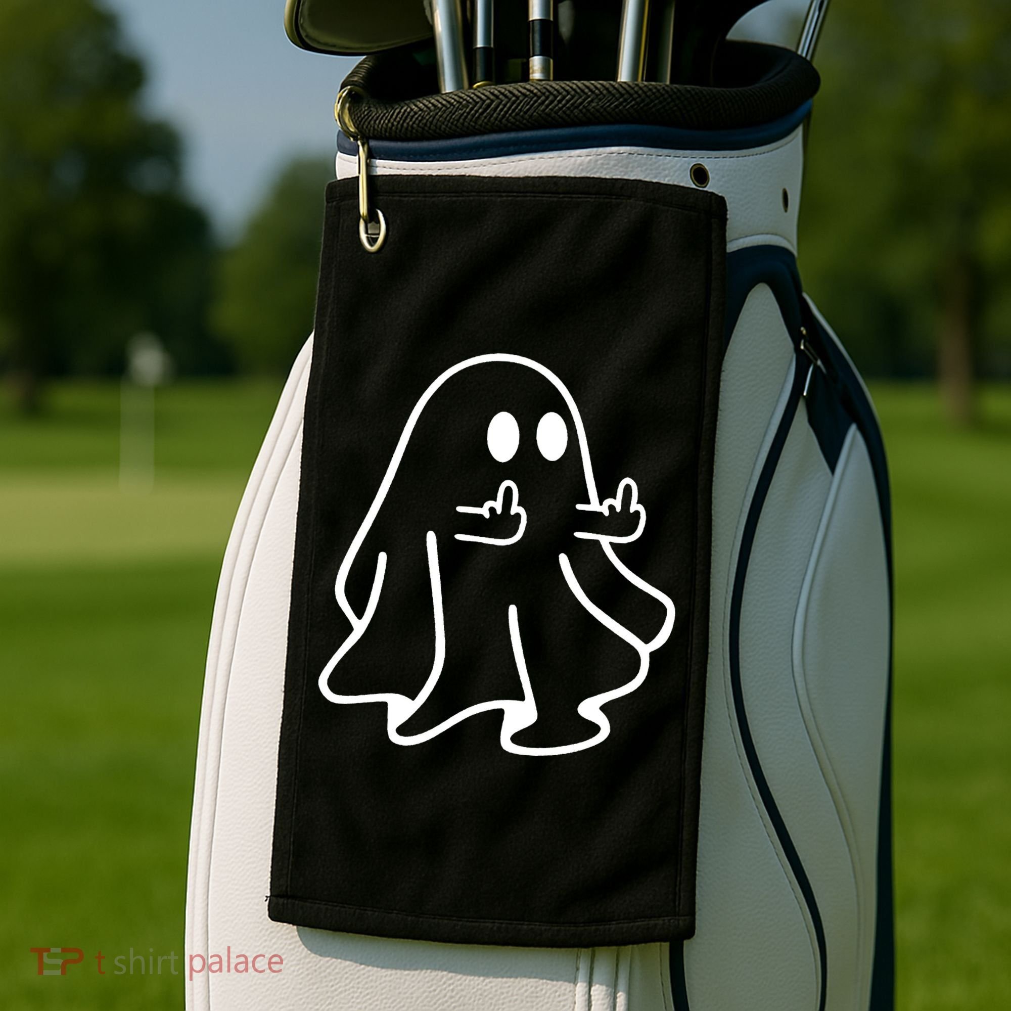 Ghost Middle Finger Funny Ghost Halloween Golf Towel