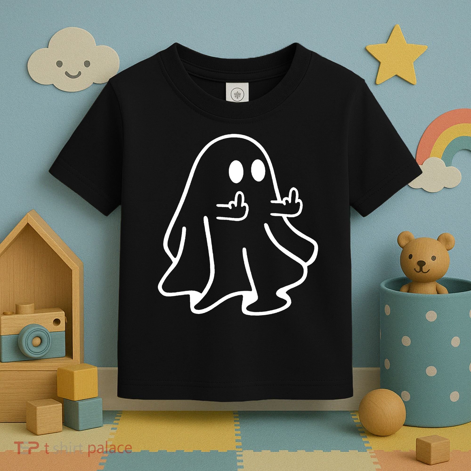 Ghost Middle Finger Funny Ghost Halloween Toddler T-Shirt