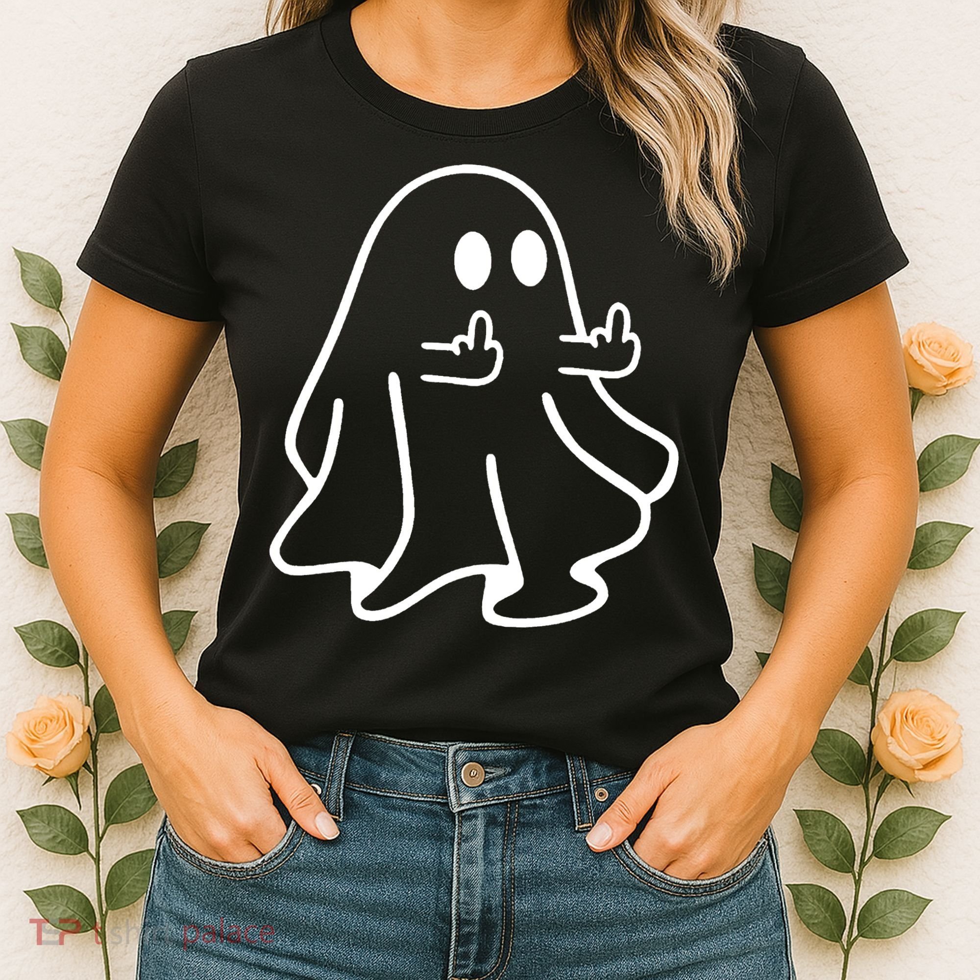 Ghost Middle Finger Funny Ghost Halloween Women's T-Shirt