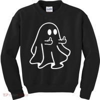 Ghost Middle Finger Funny Ghost Halloween Kids Sweatshirt thumb 0
