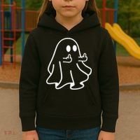 Ghost Middle Finger Funny Ghost Halloween Kids Hoodie thumb 3