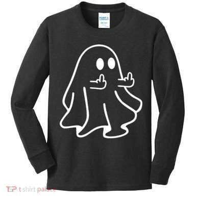 Ghost Middle Finger Funny Ghost Halloween Kids Long Sleeve Shirt