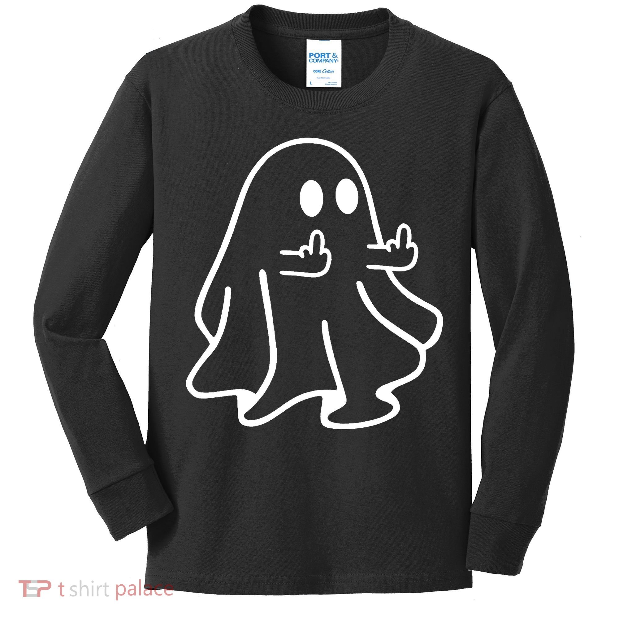 Ghost Middle Finger Funny Ghost Halloween Kids Long Sleeve Shirt