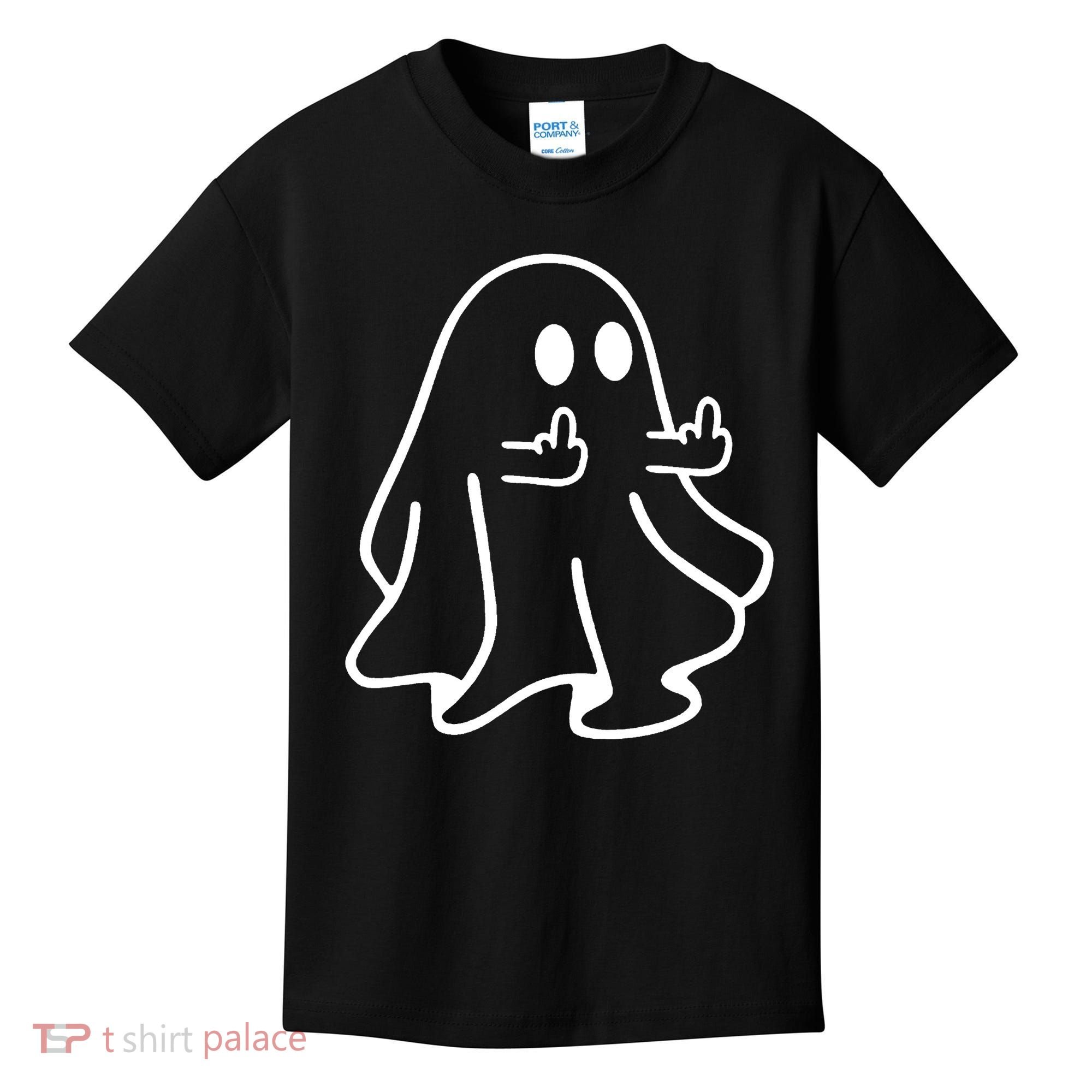 Ghost Middle Finger Funny Ghost Halloween Kids T-Shirt