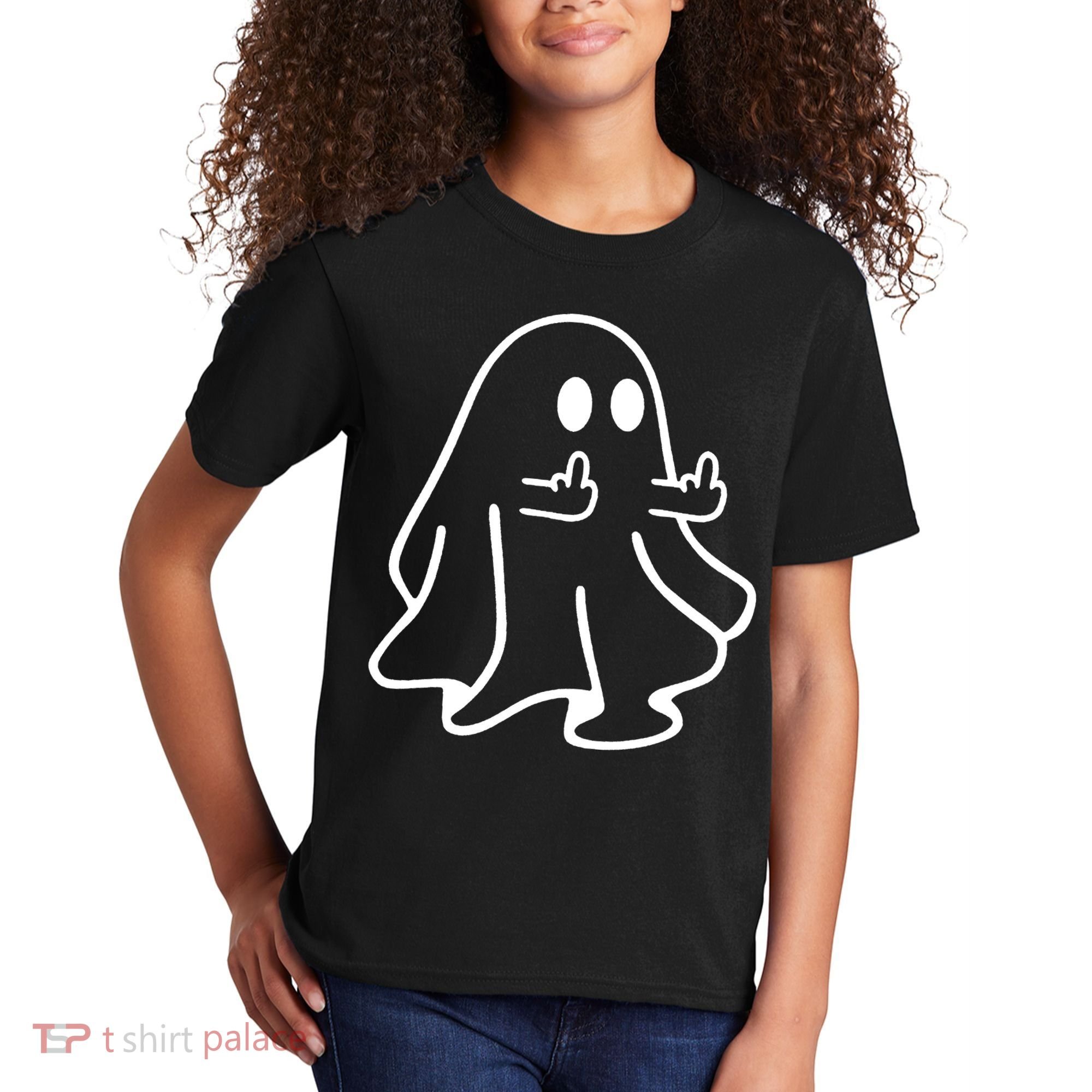 Ghost Middle Finger Funny Ghost Halloween Kids T-Shirt