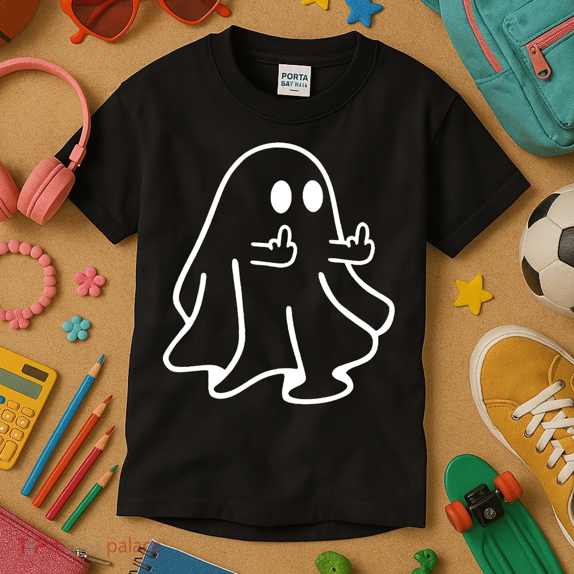 Ghost Middle Finger Funny Ghost Halloween Kids T-Shirt