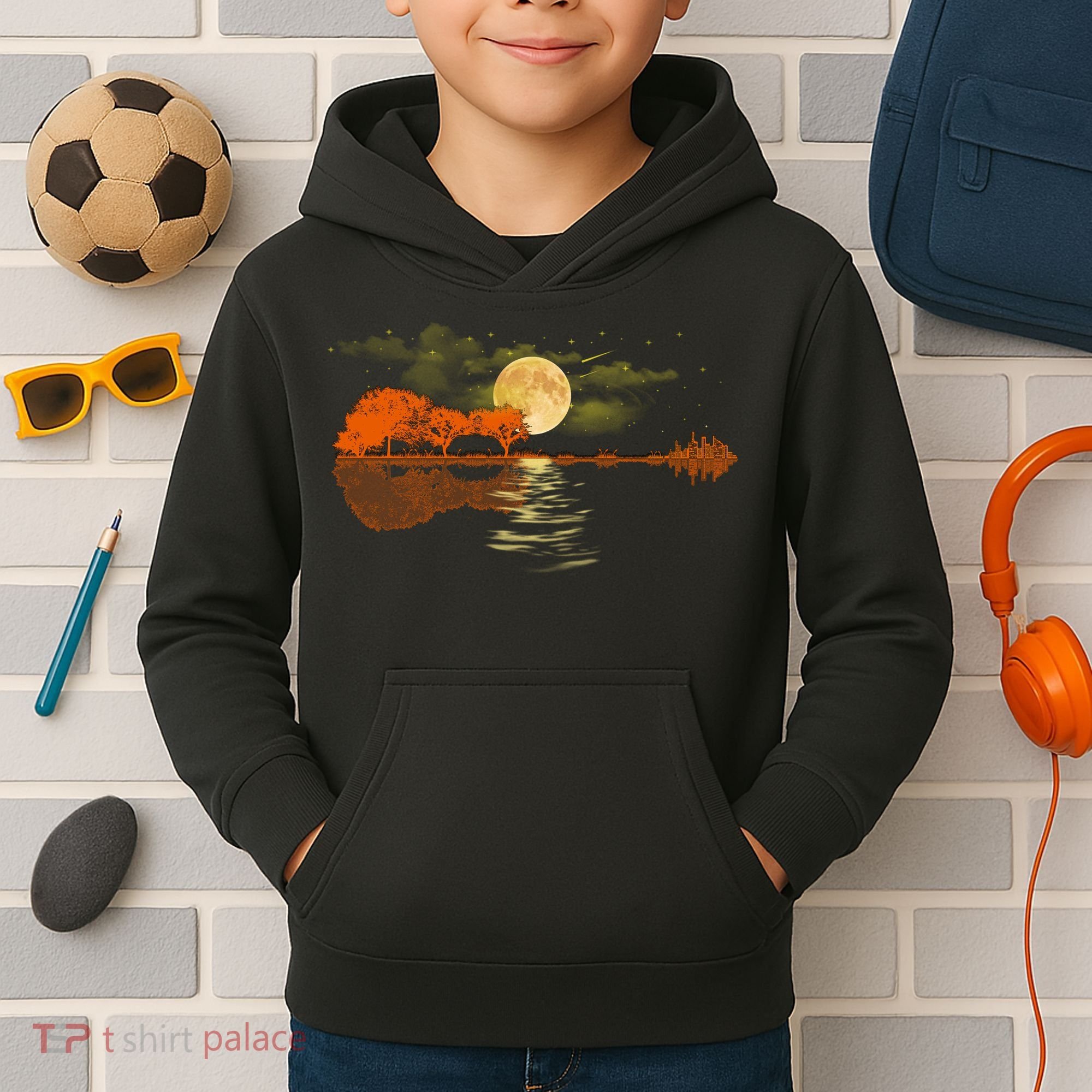 Guitar Meaningful Gift Nature Guitar Lake Shadow Love Kids Hoodie