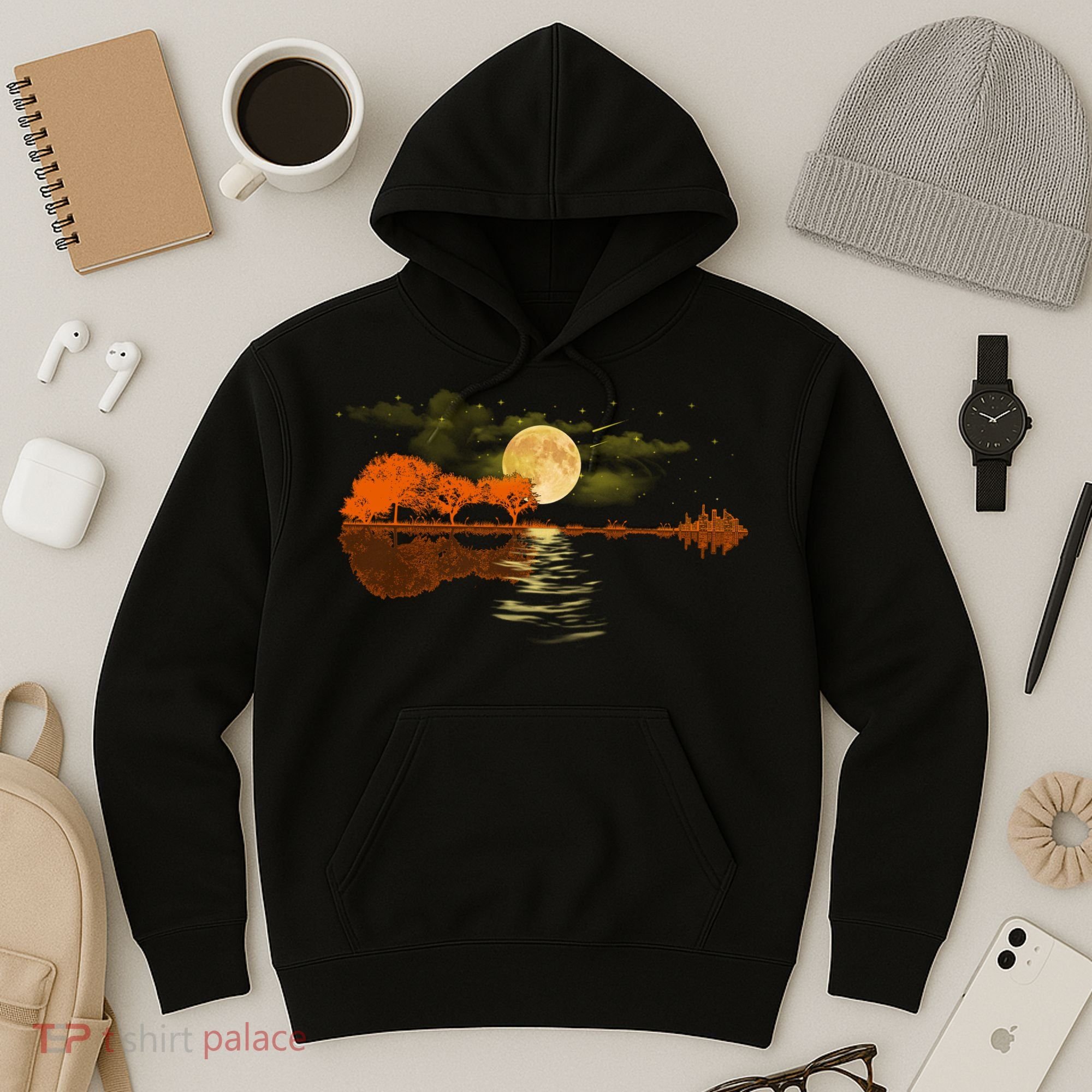 Guitar Meaningful Gift Nature Guitar Lake Shadow Love Hoodie