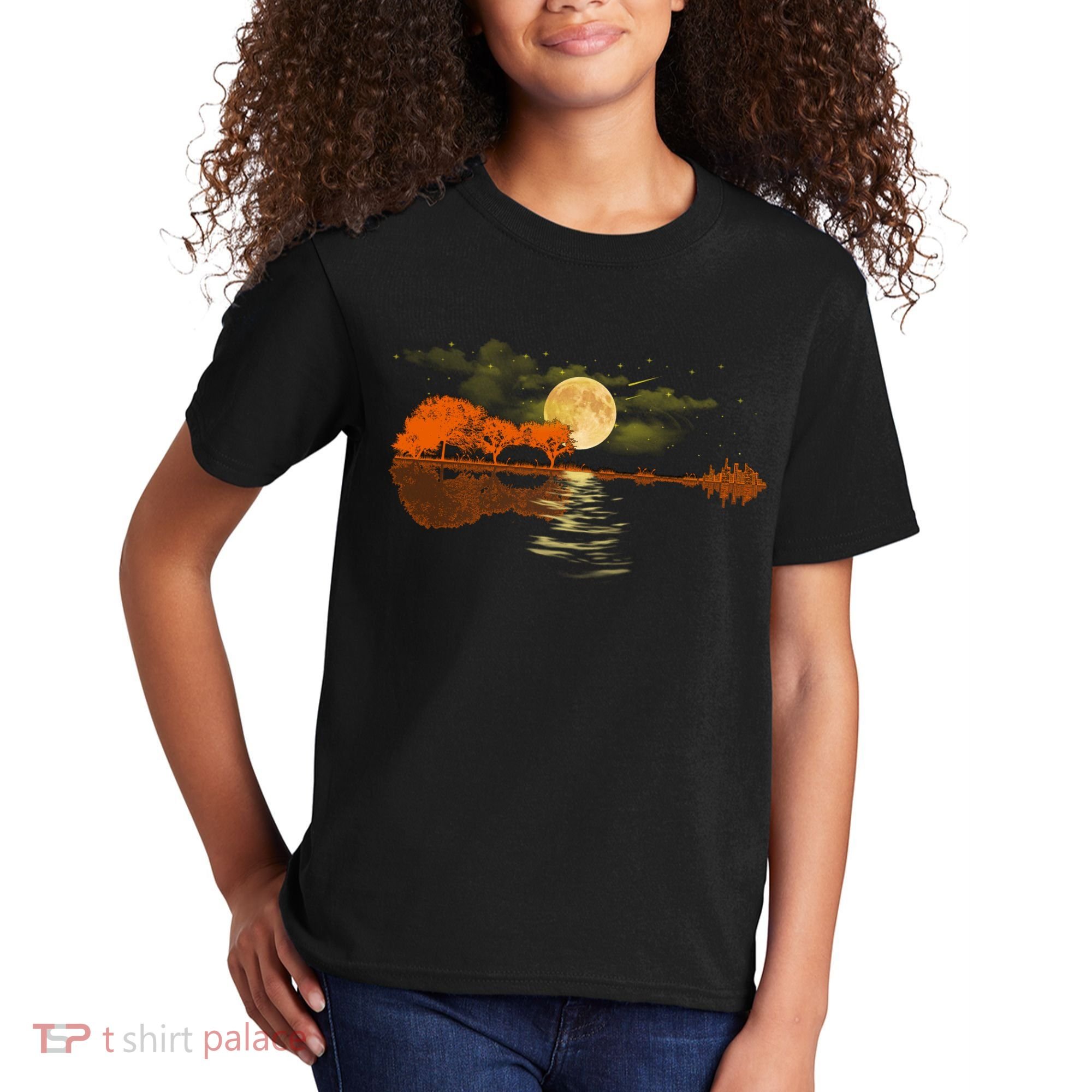 Guitar Meaningful Gift Nature Guitar Lake Shadow Love Kids T-Shirt