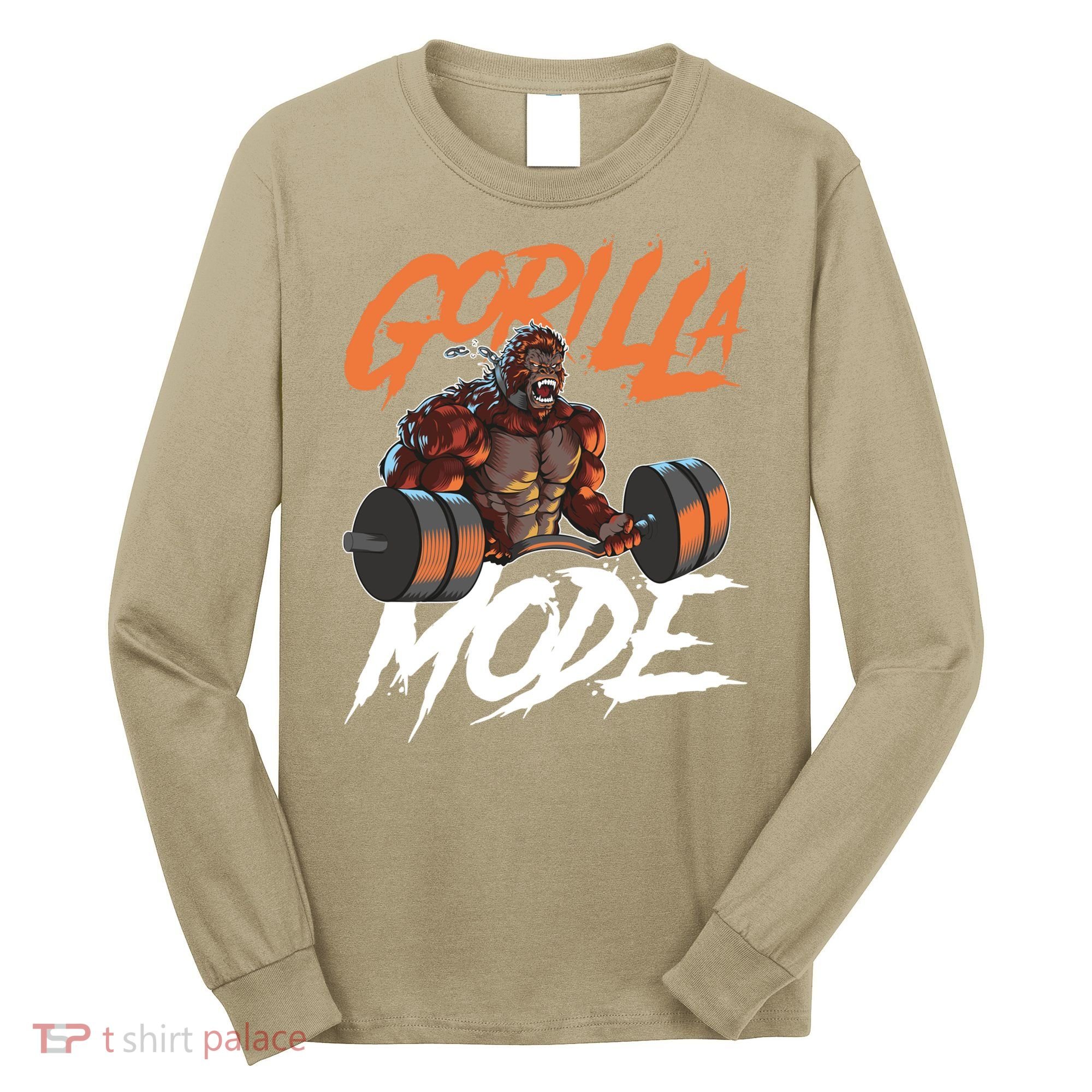 Gorilla Mode Gym Beast Workout Weights Lifting Power Gift Long Sleeve Shirt