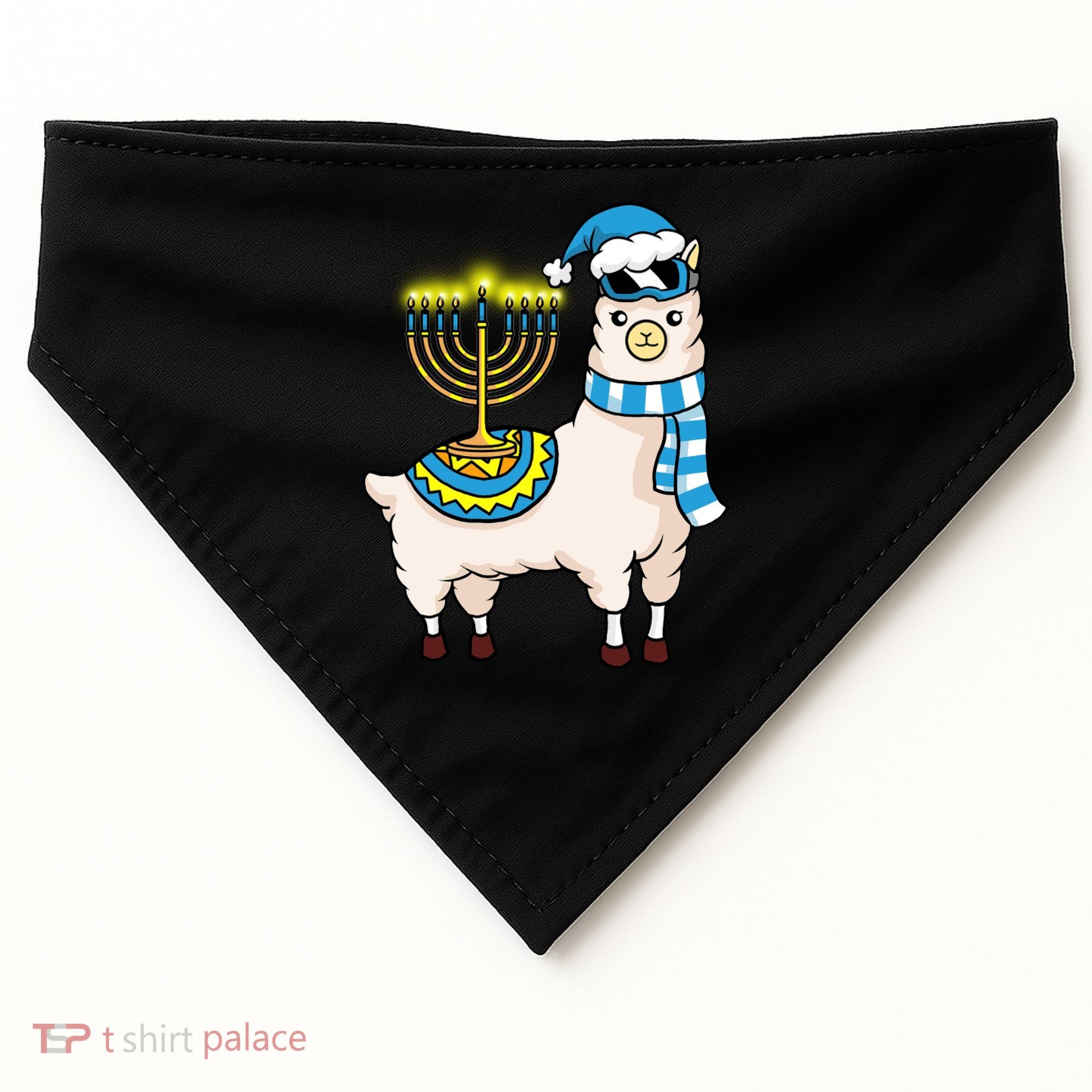 Glowing Menorah Hanukkah Llama Cute Alpaca Chanukah USA-Made Doggie Bandana