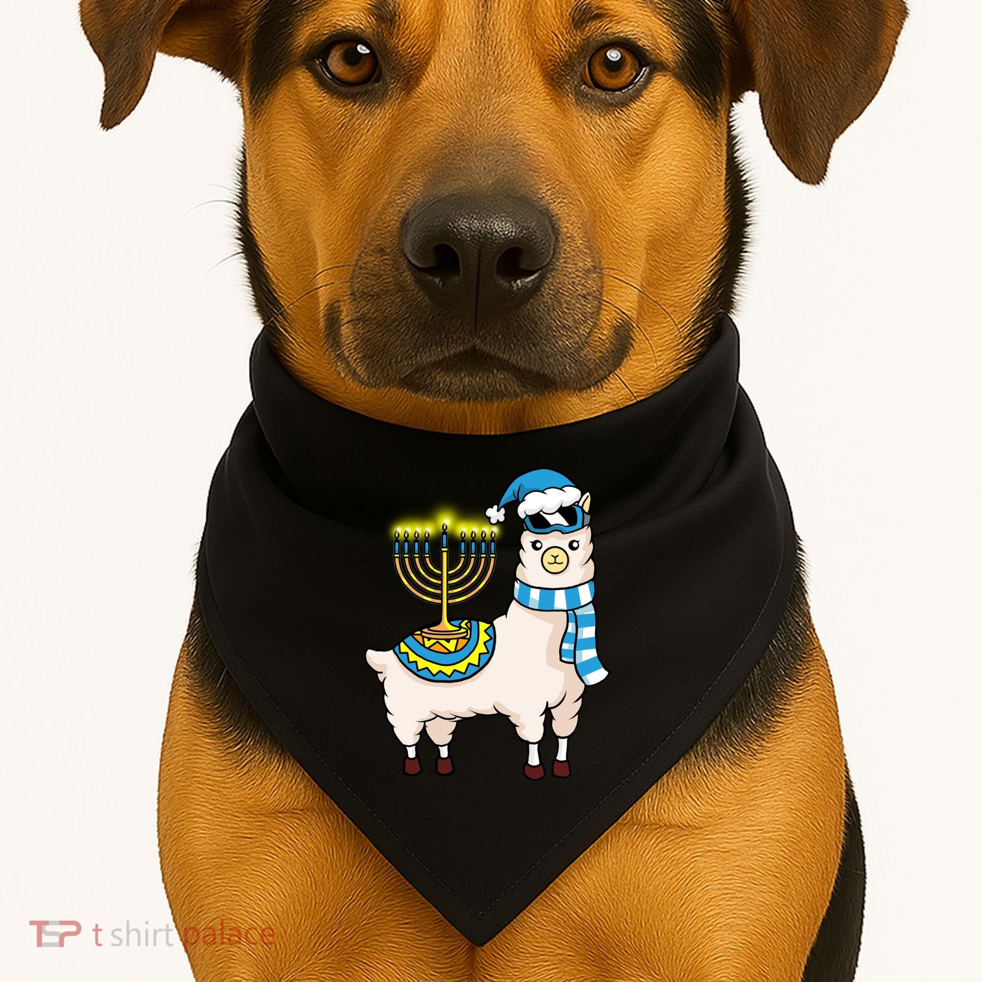 Glowing Menorah Hanukkah Llama Cute Alpaca Chanukah USA-Made Doggie Bandana