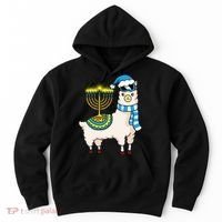 Glowing Menorah Hanukkah Llama Cute Alpaca Chanukah Hoodie thumb 0