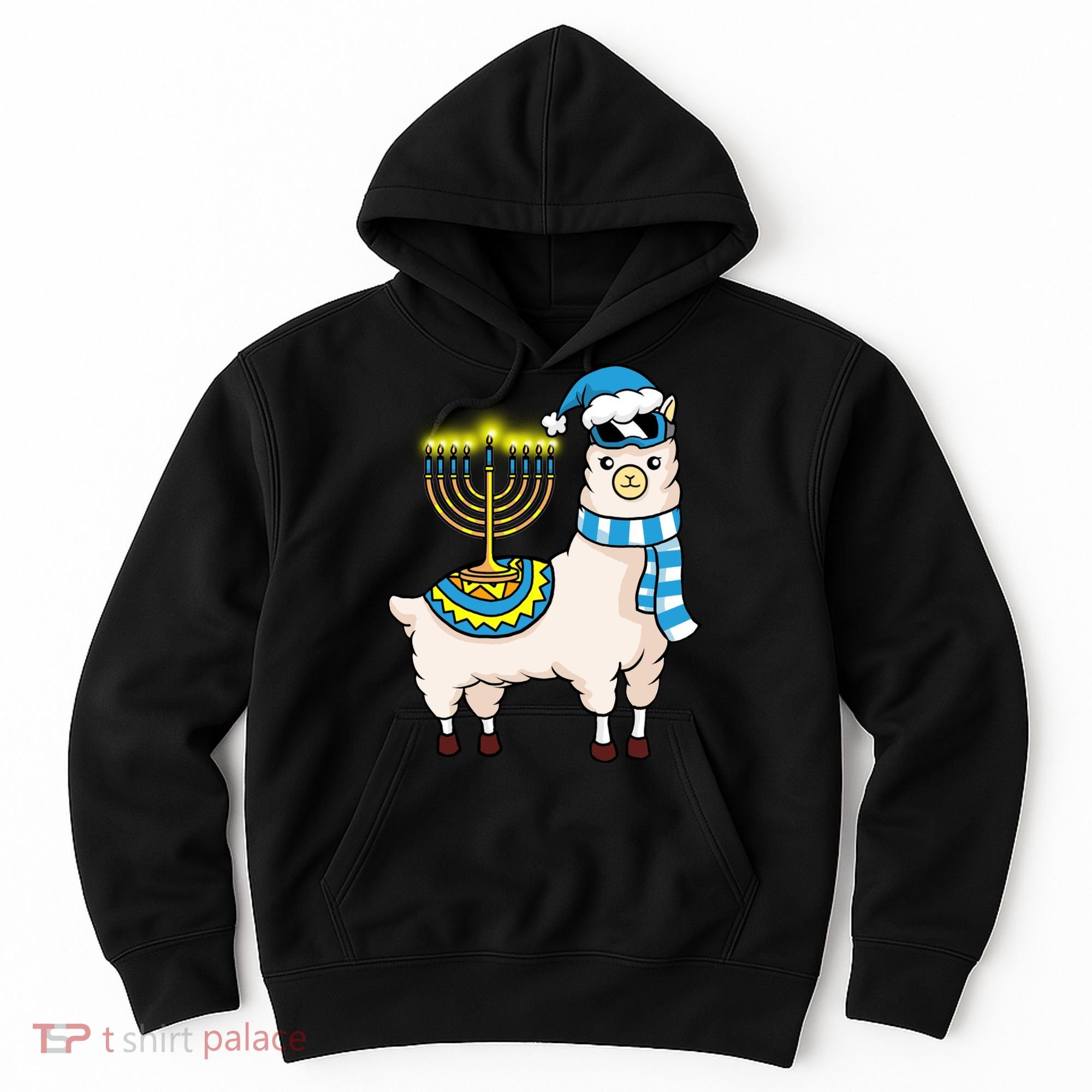 Glowing Menorah Hanukkah Llama Cute Alpaca Chanukah Hoodie