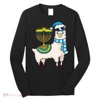 Glowing Menorah Hanukkah Llama Cute Alpaca Chanukah Long Sleeve Shirt thumb 0