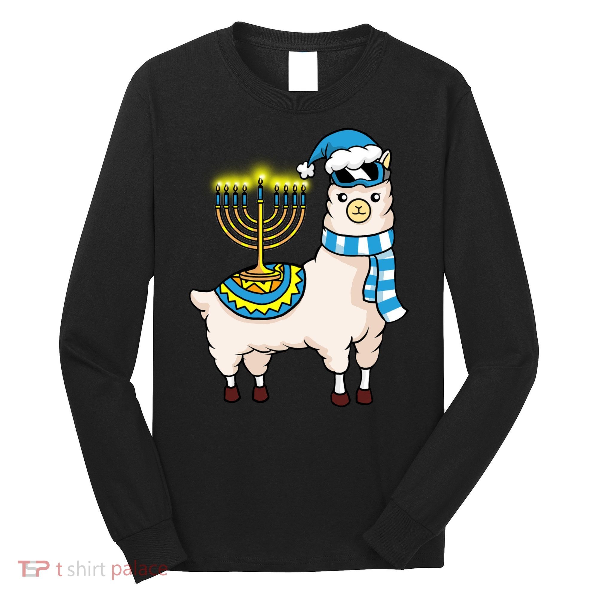 Glowing Menorah Hanukkah Llama Cute Alpaca Chanukah Long Sleeve Shirt