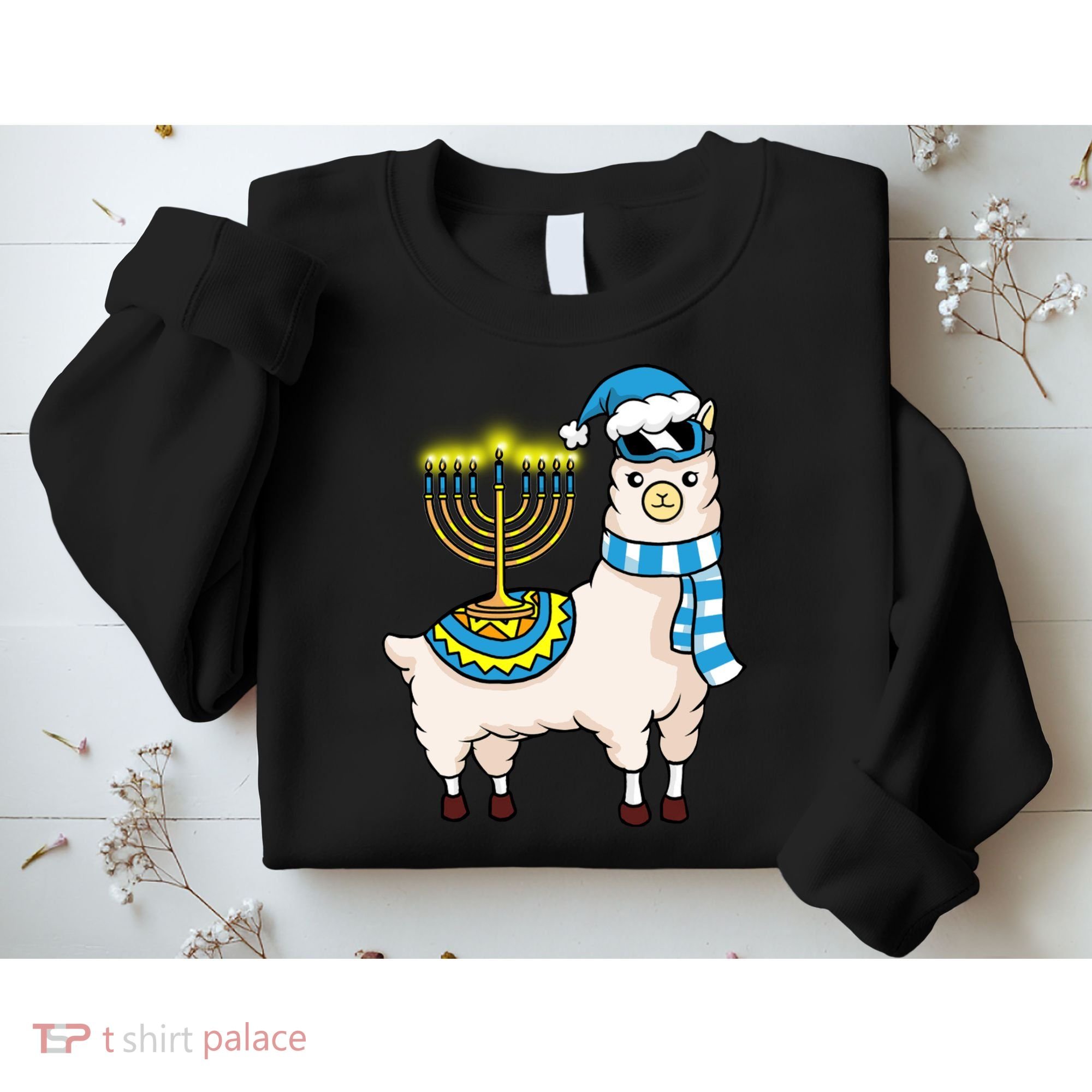 Glowing Menorah Hanukkah Llama Cute Alpaca Chanukah Sweatshirt