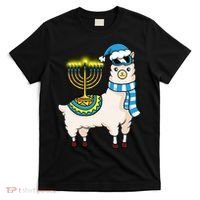 Glowing Menorah Hanukkah Llama Cute Alpaca Chanukah T-Shirt thumb 0