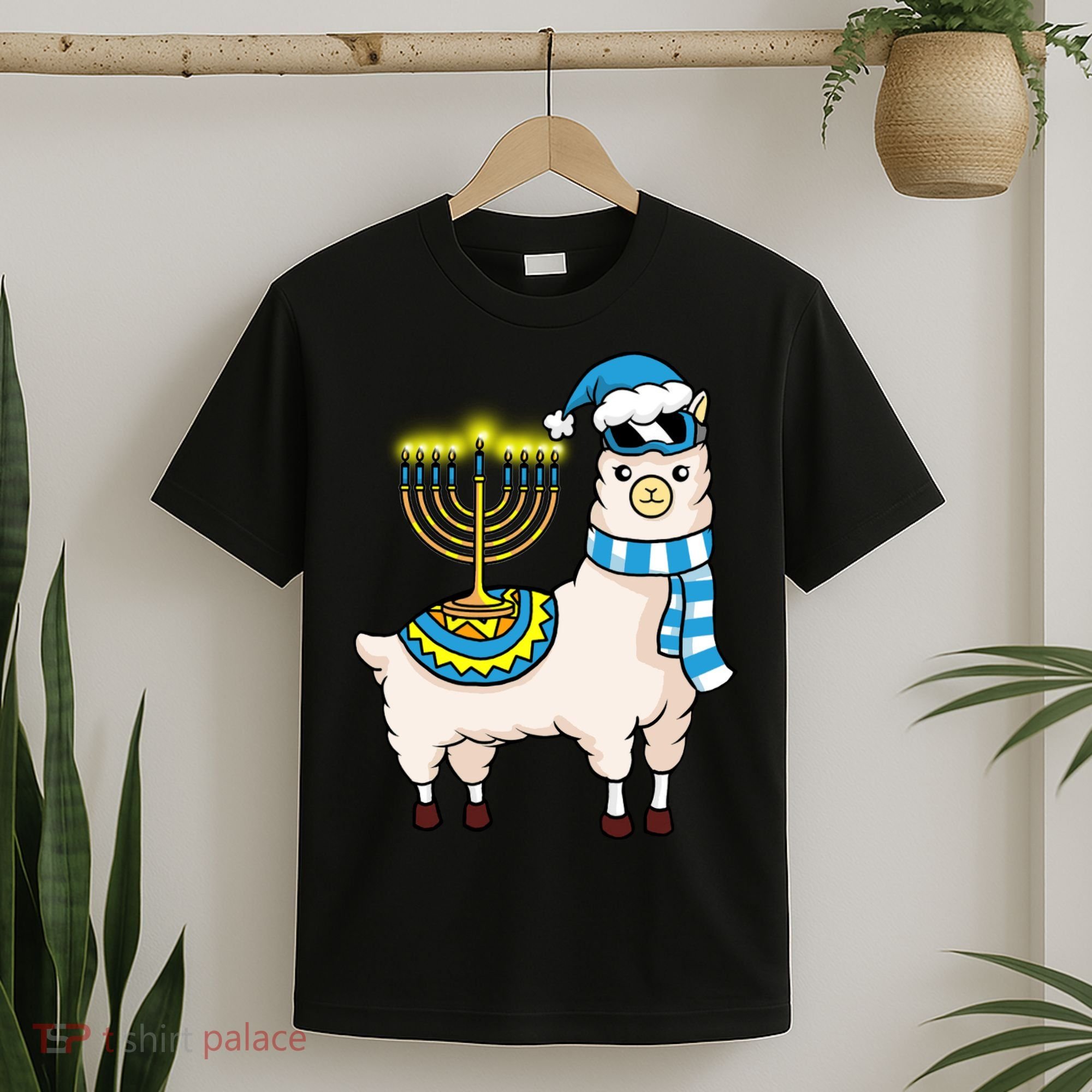 Glowing Menorah Hanukkah Llama Cute Alpaca Chanukah T-Shirt