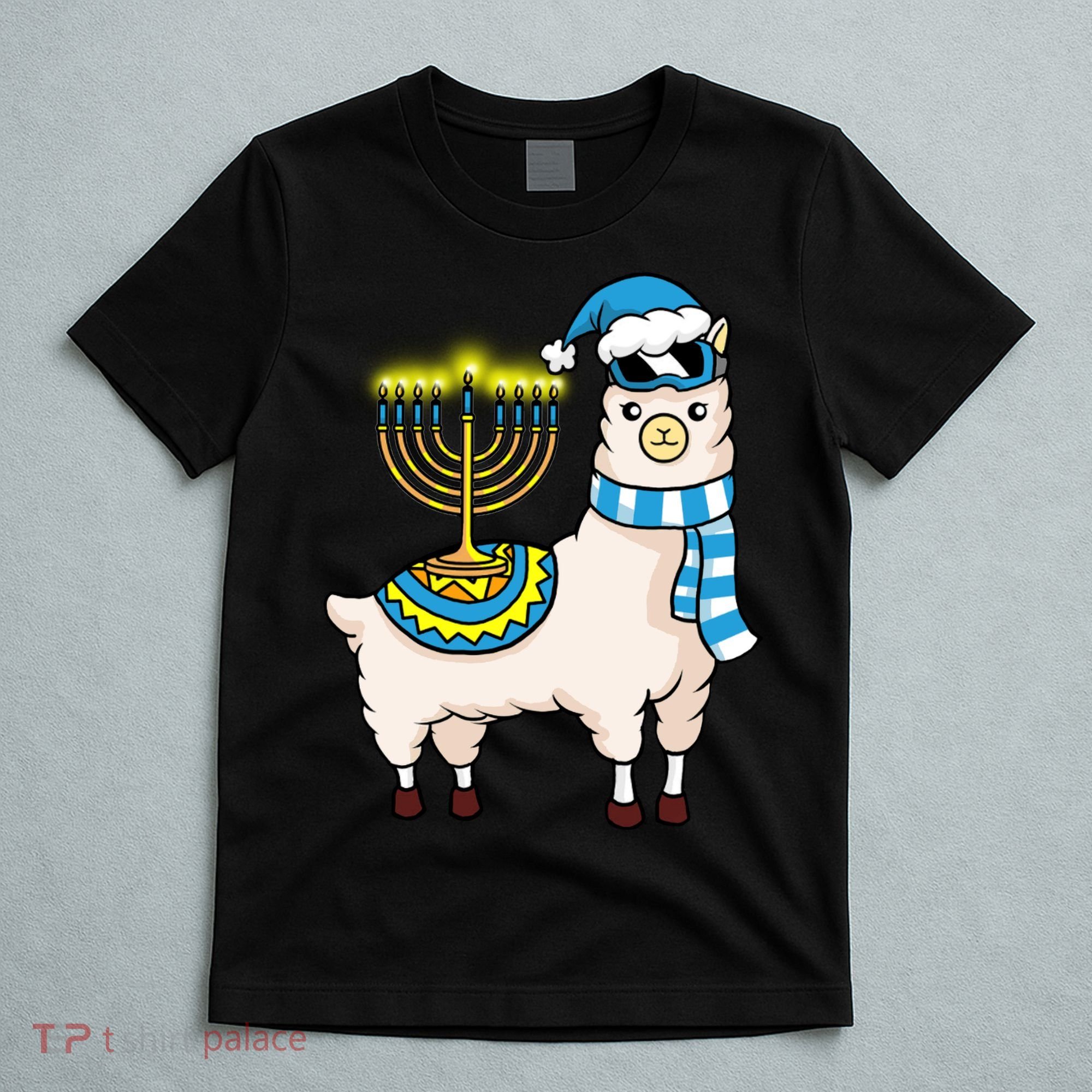 Glowing Menorah Hanukkah Llama Cute Alpaca Chanukah T-Shirt
