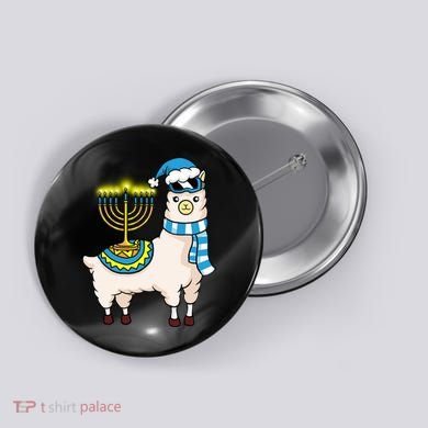 Glowing Menorah Hanukkah Llama Cute Alpaca Chanukah Button