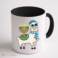 Glowing Menorah Hanukkah Llama Cute Alpaca Chanukah Coffee Mug thumb 1