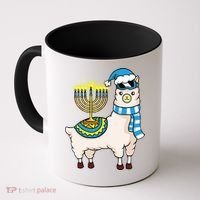Glowing Menorah Hanukkah Llama Cute Alpaca Chanukah Coffee Mug thumb 0