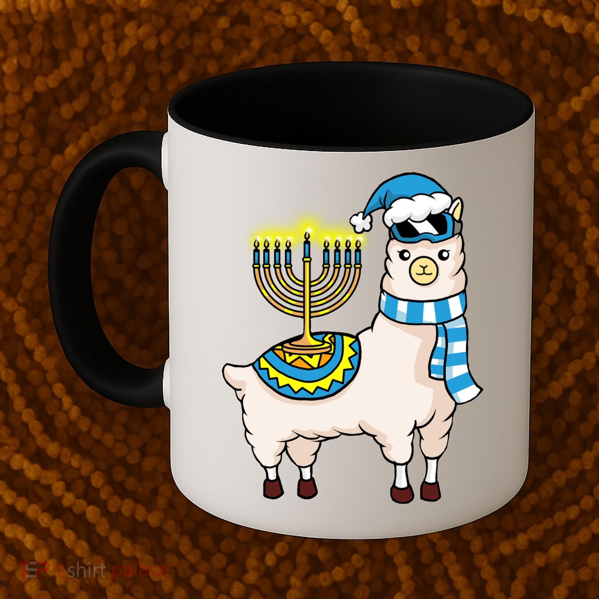 Glowing Menorah Hanukkah Llama Cute Alpaca Chanukah Coffee Mug