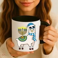 Glowing Menorah Hanukkah Llama Cute Alpaca Chanukah Coffee Mug thumb 3