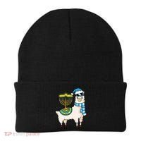 Glowing Menorah Hanukkah Llama Cute Alpaca Chanukah Beanie thumb 0