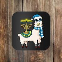 Glowing Menorah Hanukkah Llama Cute Alpaca Chanukah Coaster thumb 0