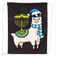 Glowing Menorah Hanukkah Llama Cute Alpaca Chanukah Drawstring Bag thumb 0