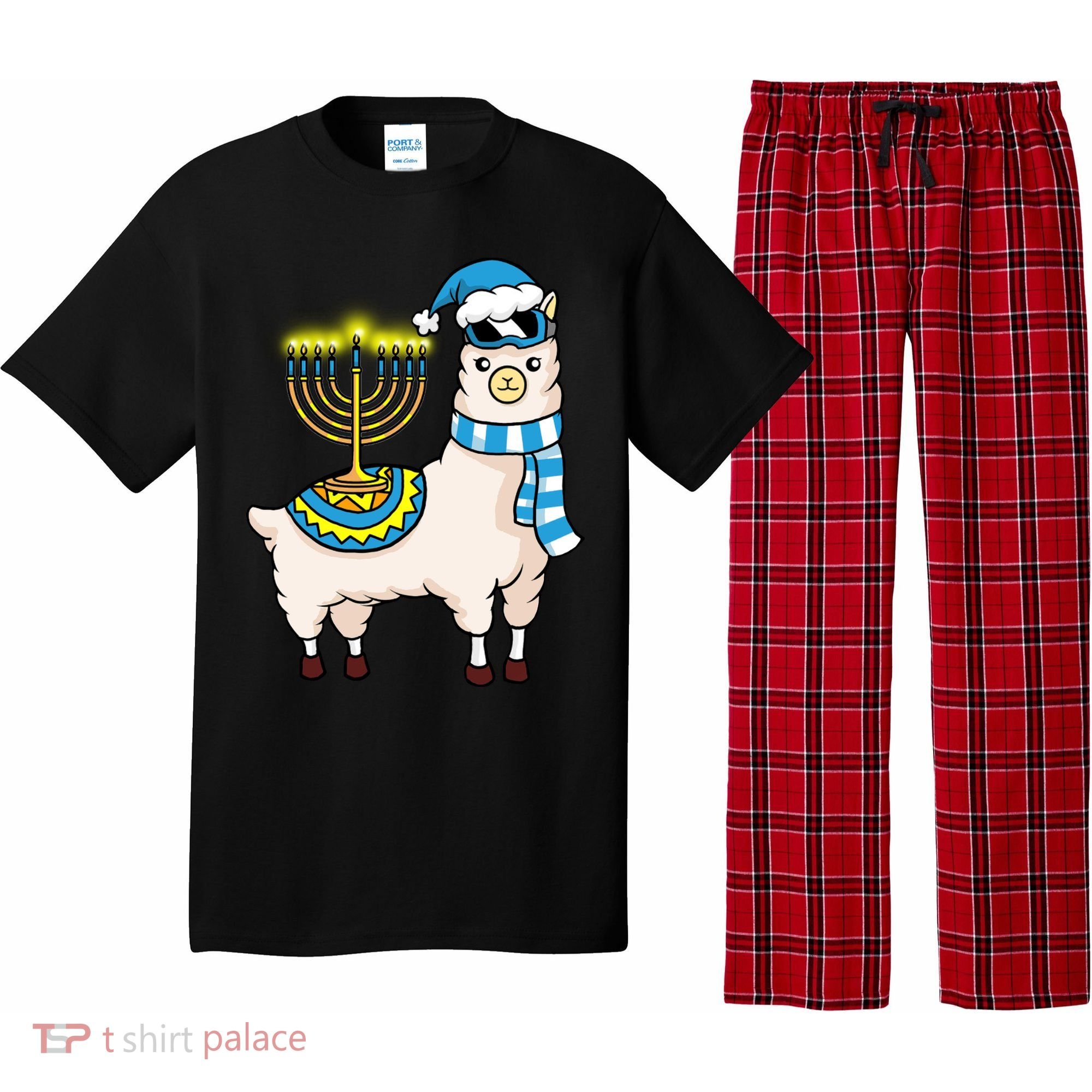 Glowing Menorah Hanukkah Llama Cute Alpaca Chanukah Pajama Set