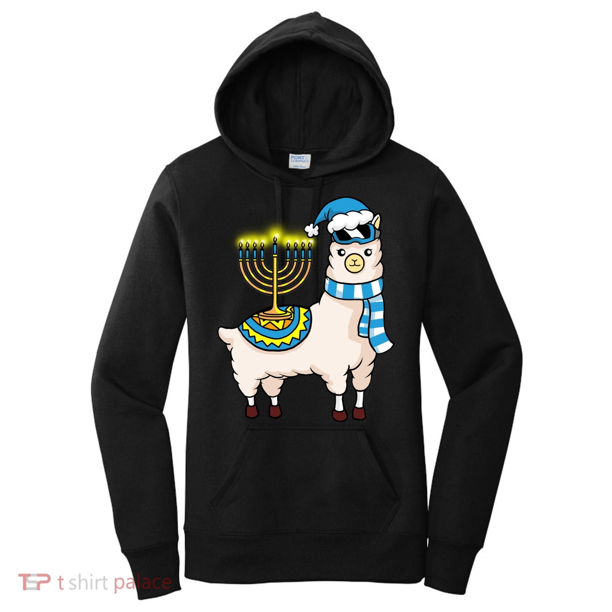 Glowing Menorah Hanukkah Llama Cute Alpaca Chanukah Women's Hoodie