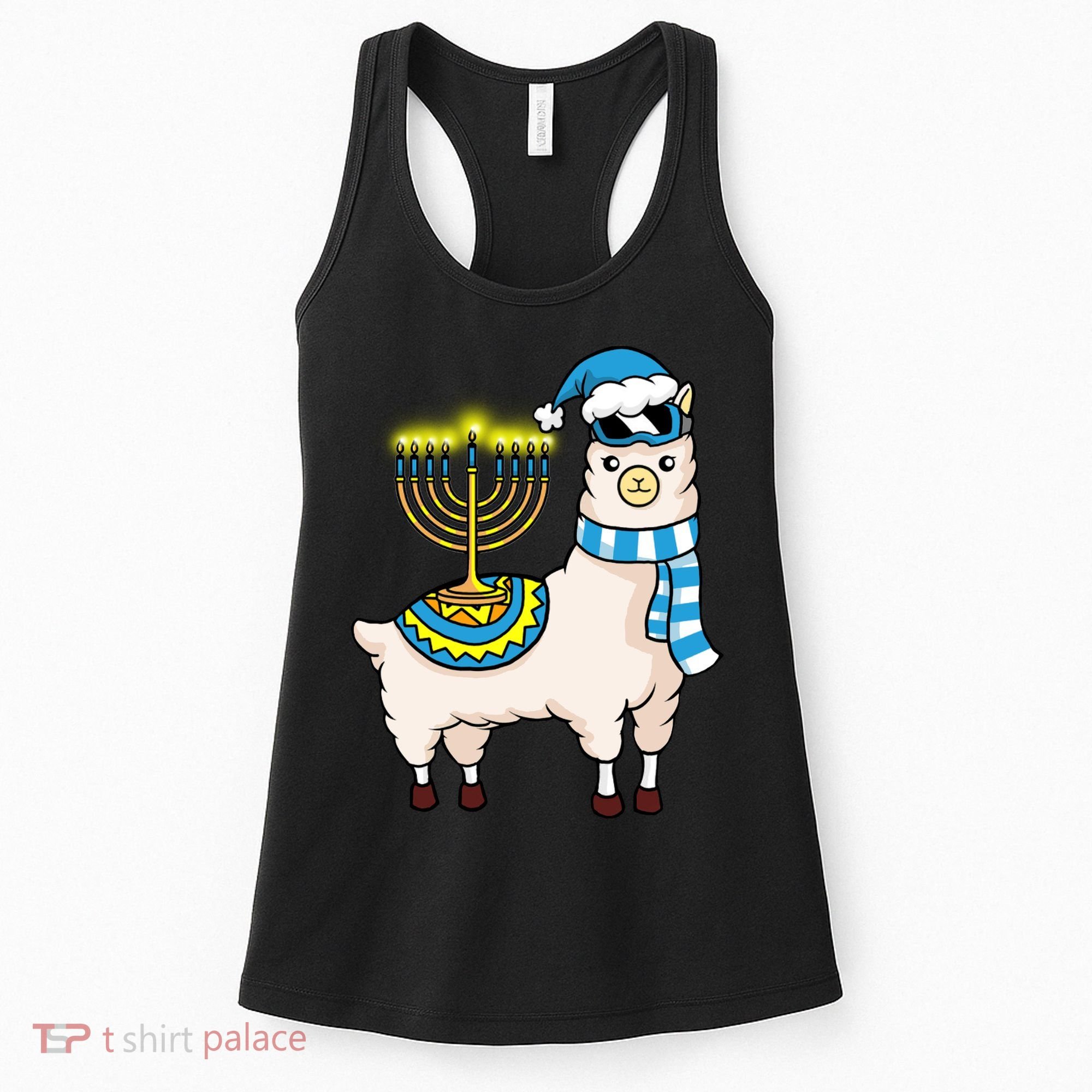 Glowing Menorah Hanukkah Llama Cute Alpaca Chanukah Women's Tank Top