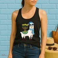 Glowing Menorah Hanukkah Llama Cute Alpaca Chanukah Women's Tank Top thumb 2