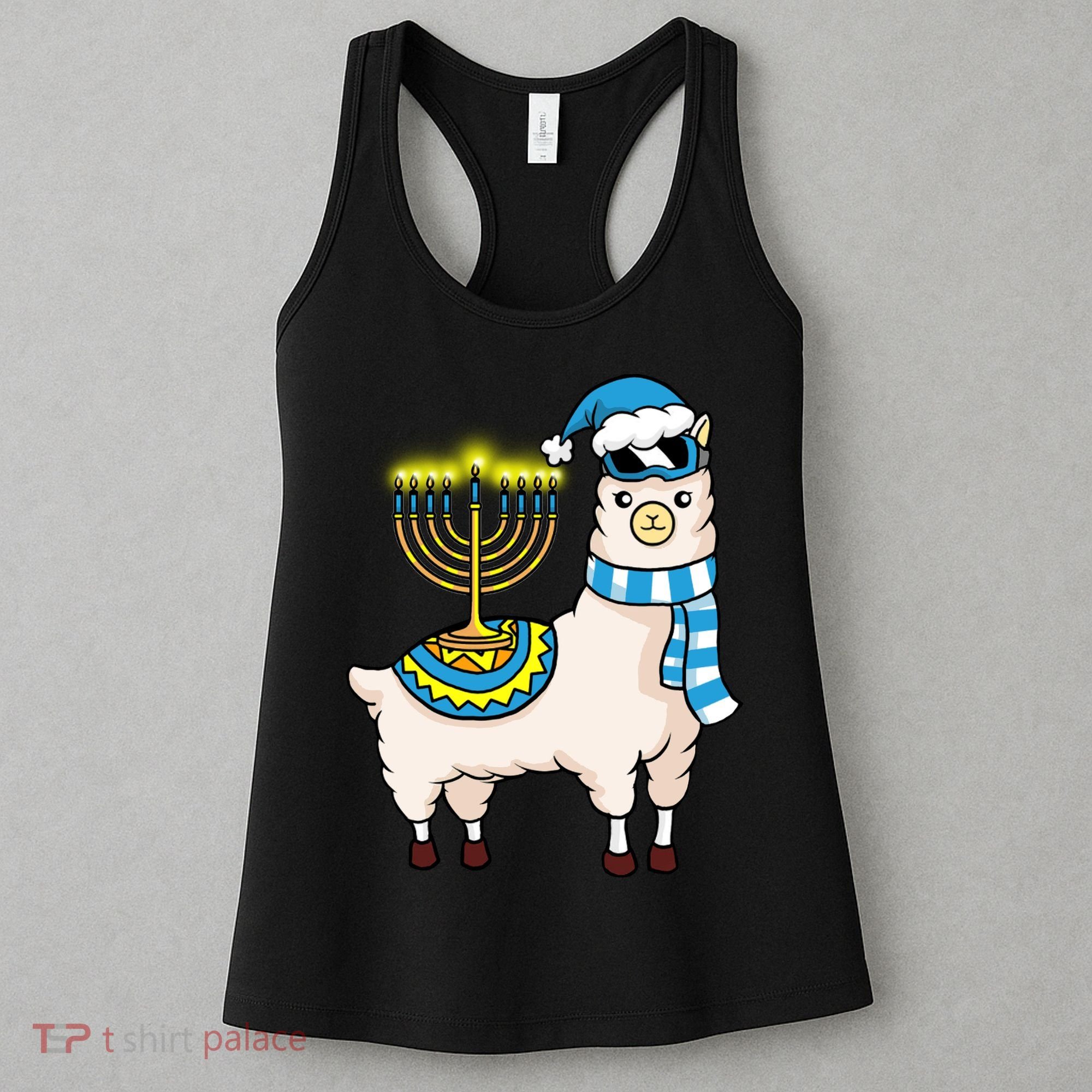 Glowing Menorah Hanukkah Llama Cute Alpaca Chanukah Women's Tank Top