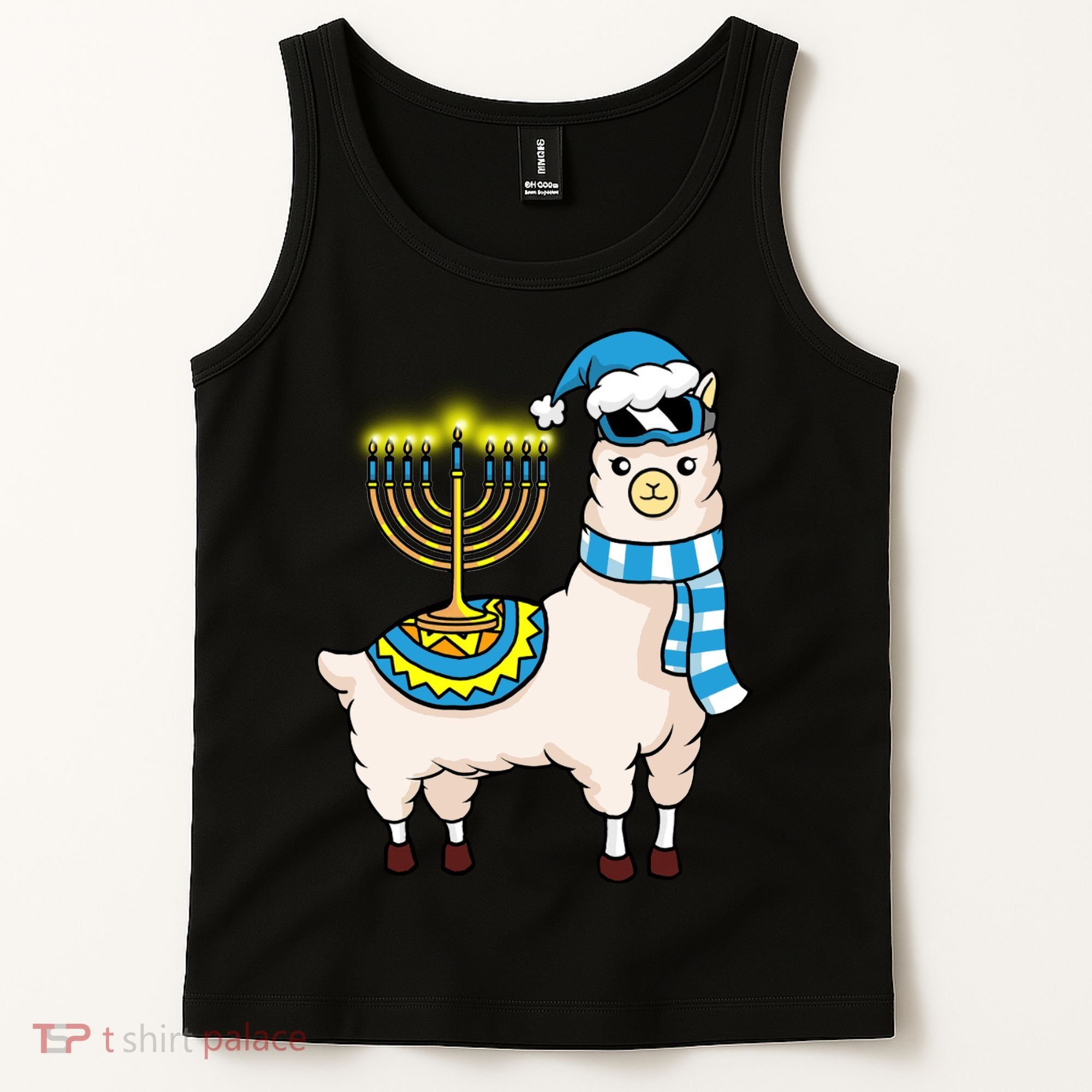 Glowing Menorah Hanukkah Llama Cute Alpaca Chanukah Tank Top