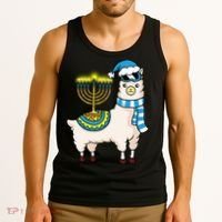 Glowing Menorah Hanukkah Llama Cute Alpaca Chanukah Tank Top thumb 3