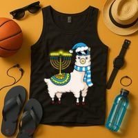 Glowing Menorah Hanukkah Llama Cute Alpaca Chanukah Tank Top thumb 4