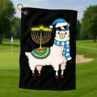Glowing Menorah Hanukkah Llama Cute Alpaca Chanukah Golf Towel thumb 1