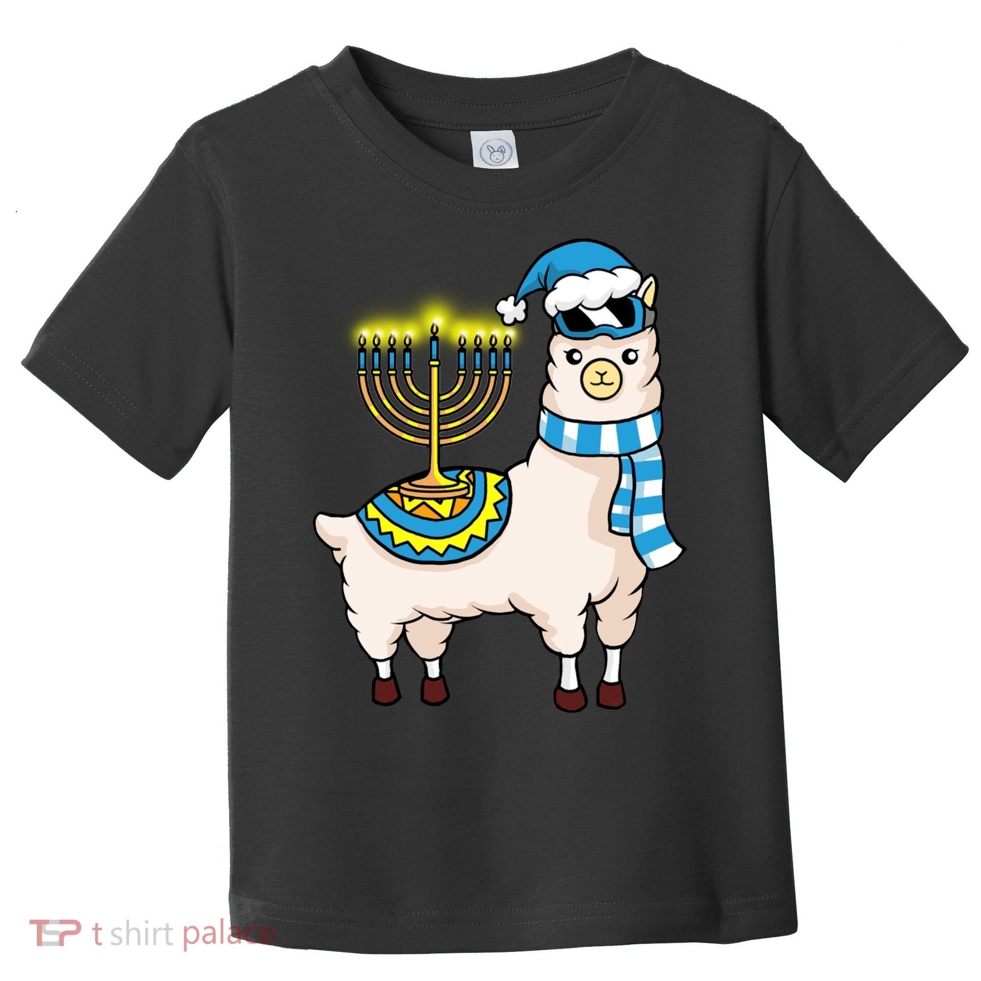 Glowing Menorah Hanukkah Llama Cute Alpaca Chanukah Toddler T-Shirt