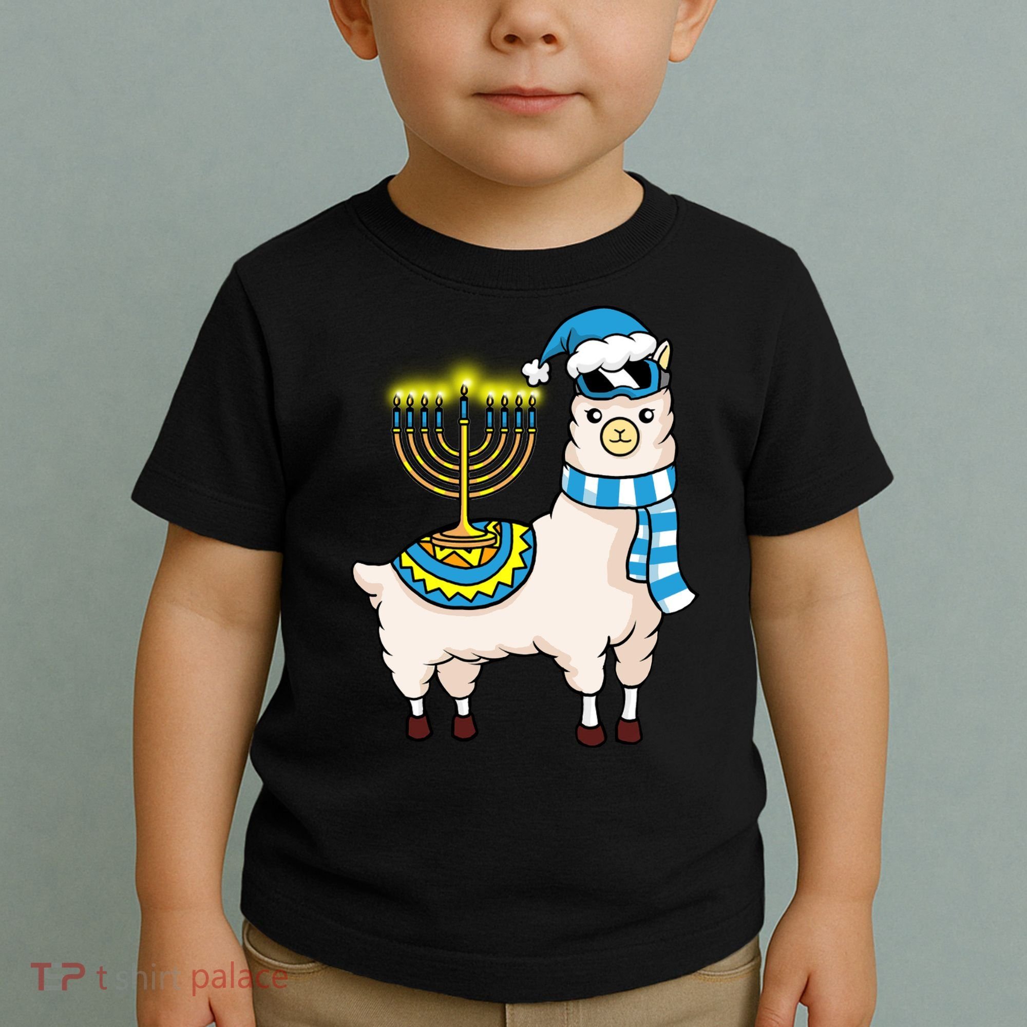 Glowing Menorah Hanukkah Llama Cute Alpaca Chanukah Toddler T-Shirt
