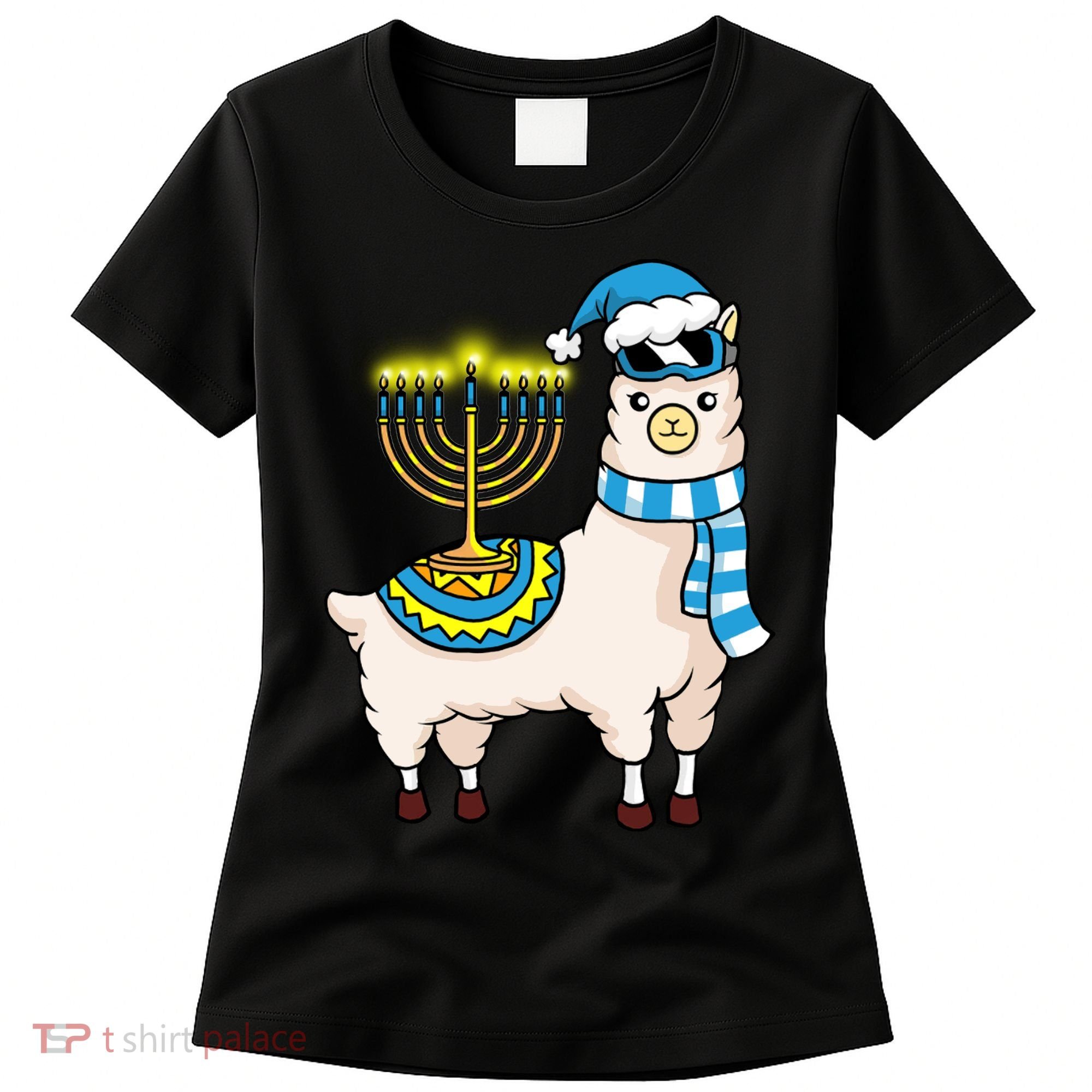 Glowing Menorah Hanukkah Llama Cute Alpaca Chanukah Women's T-Shirt