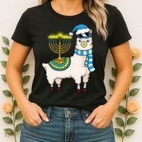 Glowing Menorah Hanukkah Llama Cute Alpaca Chanukah Women's T-Shirt thumb 2