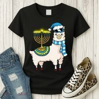 Glowing Menorah Hanukkah Llama Cute Alpaca Chanukah Women's T-Shirt thumb 3